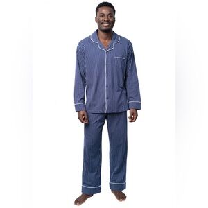 Pajamagram Men’s XL Classic Striped Button Front Blue Pajama Set NWT